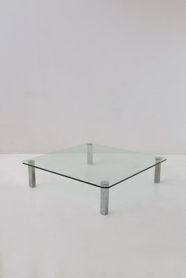 Vintage Italian Glass Coffee Table with Metal Feet, 1970s-RCE-1784443