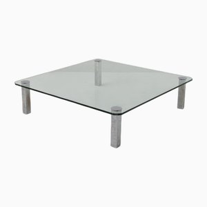 Vintage Italian Glass Coffee Table with Metal Feet, 1970s-RCE-1784443