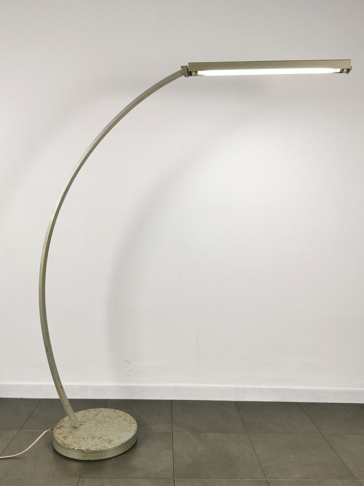 Vintage Italian Gray Enameled Metal Ground Lamp Years, 1960s