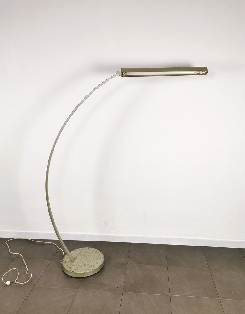 Vintage Italian Gray Enameled Metal Ground Lamp Years, 1960s