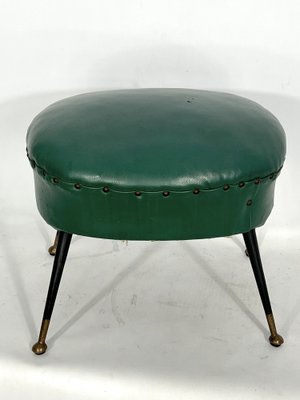 Vintage Italian Green Leatherette Pouf With Brass Feet, 1950s-OT-1328324