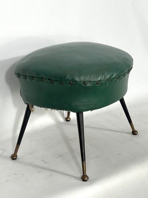 Vintage Italian Green Leatherette Pouf With Brass Feet, 1950s-OT-1328324