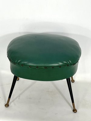 Vintage Italian Green Leatherette Pouf With Brass Feet, 1950s-OT-1328324