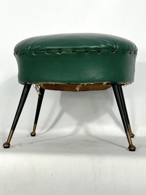 Vintage Italian Green Leatherette Pouf With Brass Feet, 1950s-OT-1328324