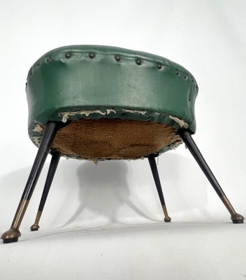 Vintage Italian Green Leatherette Pouf With Brass Feet, 1950s-OT-1328324