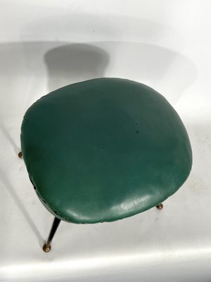 Vintage Italian Green Leatherette Pouf With Brass Feet, 1950s-OT-1328324