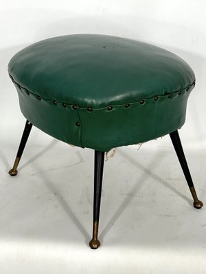 Vintage Italian Green Leatherette Pouf With Brass Feet, 1950s-OT-1328324