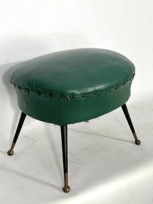 Vintage Italian Green Leatherette Pouf With Brass Feet, 1950s-OT-1328324