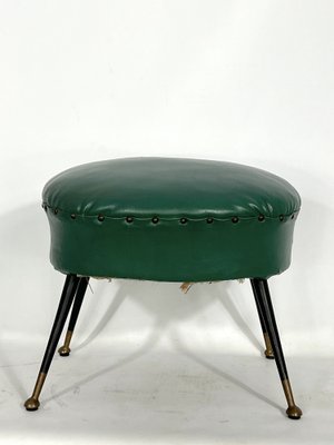 Vintage Italian Green Leatherette Pouf With Brass Feet, 1950s-OT-1328324