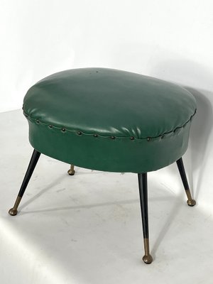 Vintage Italian Green Leatherette Pouf With Brass Feet, 1950s-OT-1328324