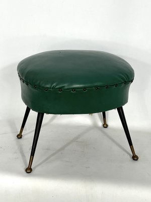 Vintage Italian Green Leatherette Pouf With Brass Feet, 1950s-OT-1328324