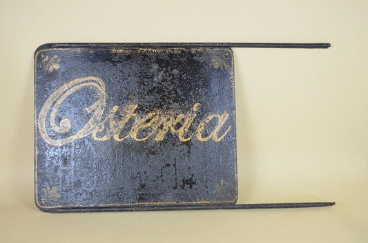 Vintage Italian Hand-Painted Double-Sided Blade Osteria Restaurant Sign, 1920s