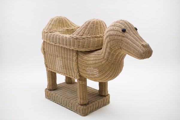 Vintage Italian Handmade Rattan Camel Planter, 1960s-KQB-1071359