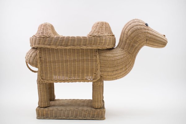 Vintage Italian Handmade Rattan Camel Planter, 1960s-KQB-1071359