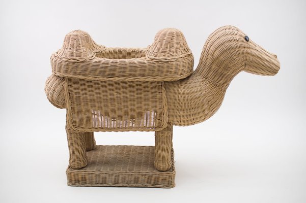 Vintage Italian Handmade Rattan Camel Planter, 1960s-KQB-1071359