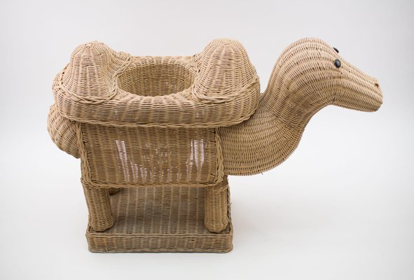 Vintage Italian Handmade Rattan Camel Planter, 1960s-KQB-1071359