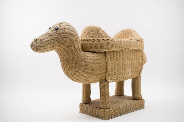 Vintage Italian Handmade Rattan Camel Planter, 1960s-KQB-1071359