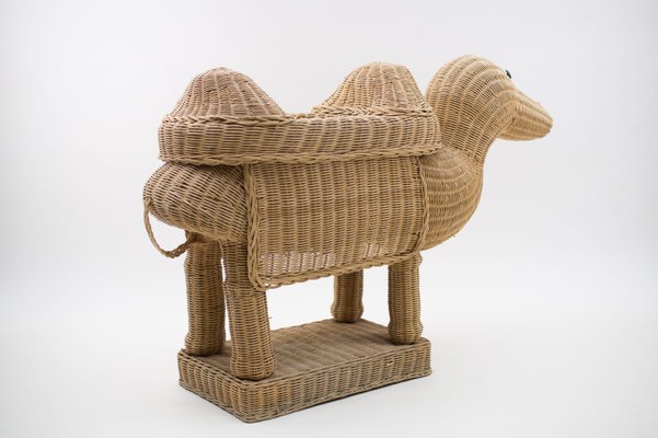 Vintage Italian Handmade Rattan Camel Planter, 1960s-KQB-1071359