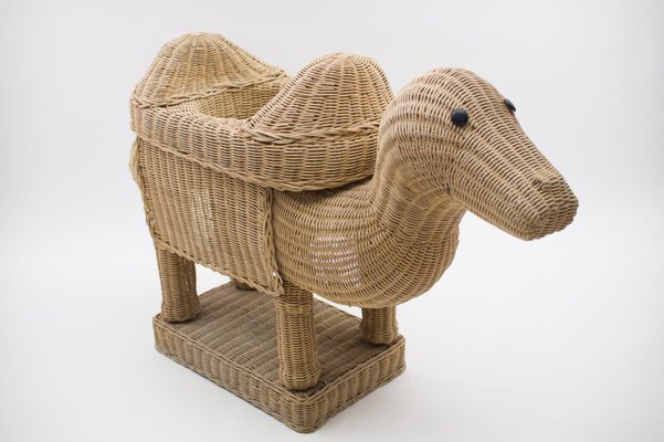 Vintage Italian Handmade Rattan Camel Planter, 1960s-KQB-1071359