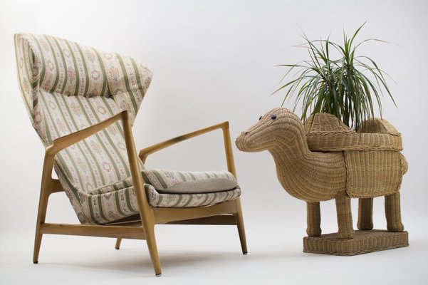 Vintage Italian Handmade Rattan Camel Planter, 1960s-KQB-1071359