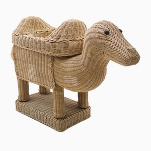 Vintage Italian Handmade Rattan Camel Planter, 1960s-KQB-1071359