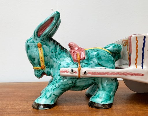 Vintage Italian Handpainted Donkey with Cart Bowl Sculpture from Deruta, Italy-UAH-1436251