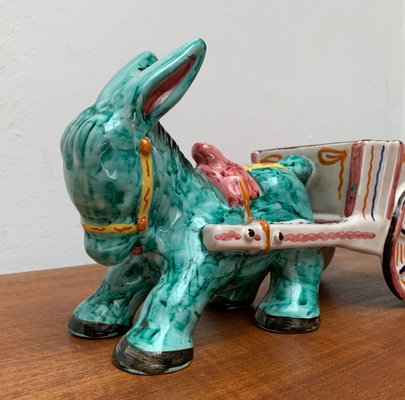 Vintage Italian Handpainted Donkey with Cart Bowl Sculpture from Deruta, Italy-UAH-1436251