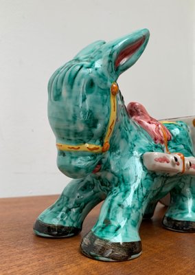 Vintage Italian Handpainted Donkey with Cart Bowl Sculpture from Deruta, Italy-UAH-1436251