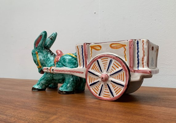 Vintage Italian Handpainted Donkey with Cart Bowl Sculpture from Deruta, Italy-UAH-1436251