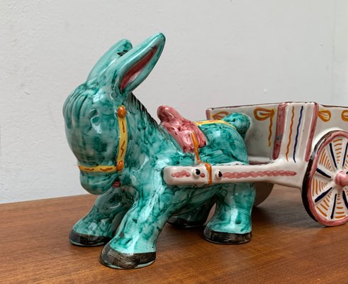 Vintage Italian Handpainted Donkey with Cart Bowl Sculpture from Deruta, Italy-UAH-1436251