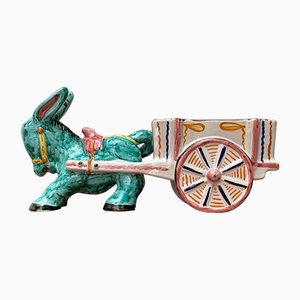 Vintage Italian Handpainted Donkey with Cart Bowl Sculpture from Deruta, Italy-UAH-1436251