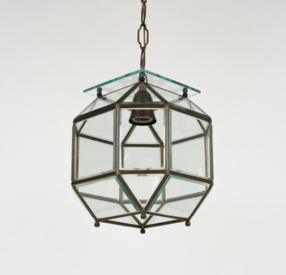 Vintage Italian Hanging Light in Brass and Beveled Glass, 1950s-LYQ-1821624