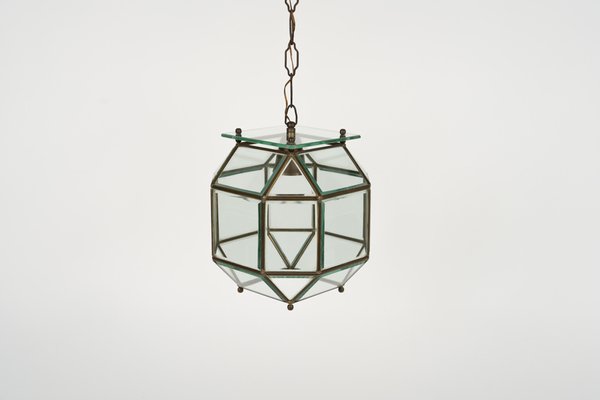 Vintage Italian Hanging Light in Brass and Beveled Glass, 1950s-LYQ-1821624