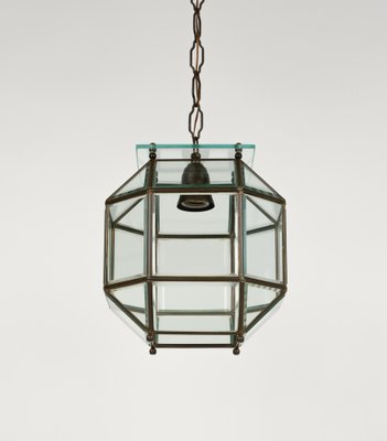 Vintage Italian Hanging Light in Brass and Beveled Glass, 1950s-LYQ-1821624