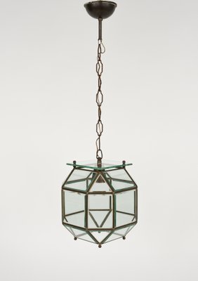 Vintage Italian Hanging Light in Brass and Beveled Glass, 1950s-LYQ-1821624