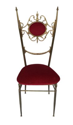 Vintage Italian Hollywood Regency Chiavari Chair in Brass with Red Velvet Seating, 1950s-FNC-2043323