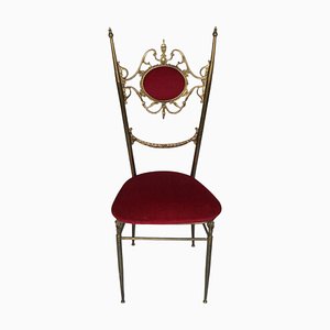 Vintage Italian Hollywood Regency Chiavari Chair in Brass with Red Velvet Seating, 1950s-FNC-2043323