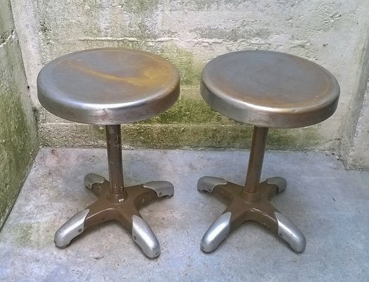 Vintage Italian Industrial Metal Stools, 1930s, Set of 2-EI-483777