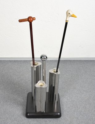 Vintage Italian Lacquered Wood and Metal Umbrella Stand in Black, 1970s-JDR-1126244