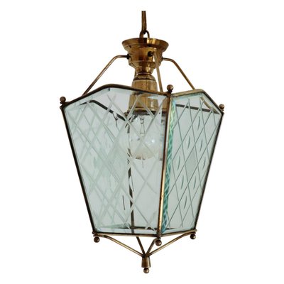 Vintage Italian Lantern in Crystal Cut Glass and Brass, 1950s-VNE-966117