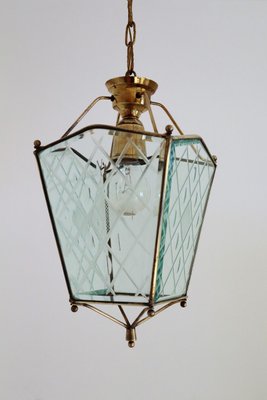 Vintage Italian Lantern in Crystal Cut Glass and Brass, 1950s-VNE-966117