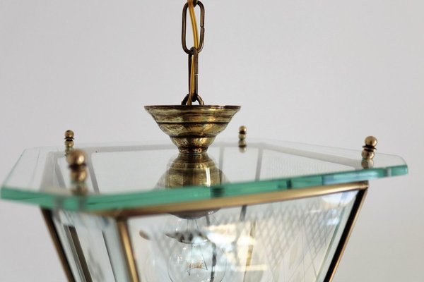 Vintage Italian Lantern in Crystal Cut Glass and Brass, 1950s-VNE-966110