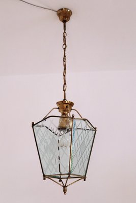 Vintage Italian Lantern in Crystal Cut Glass and Brass, 1950s-VNE-966117