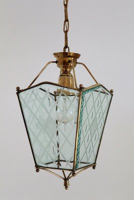 Vintage Italian Lantern in Crystal Cut Glass and Brass, 1950s-VNE-966117