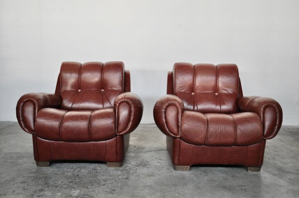 Vintage Italian Leather Sofas, 1970s, Set of 2-KNM-618359