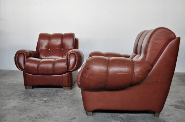 Vintage Italian Leather Sofas, 1970s, Set of 2-KNM-618359