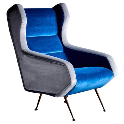 Vintage Italian Lounge Chair in Blue and Grey in the style of Gio Ponti, 1950s-SFD-1813987