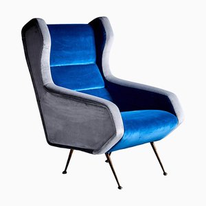 Vintage Italian Lounge Chair in Blue and Grey in the style of Gio Ponti, 1950s-SFD-1813987