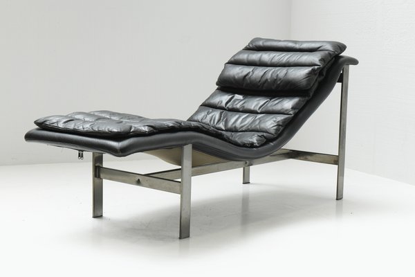 Vintage Italian Lounge Daybed in Black Leather-ZXL-1450089