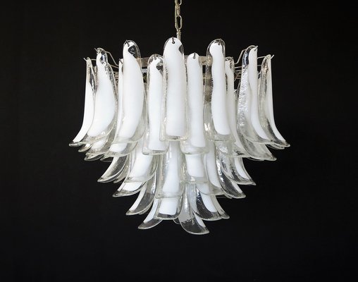 Vintage Italian Murano Chandelier with 53 Transparent Lattimo Glass Petals from Mazzega, 1982-FHZ-1719999